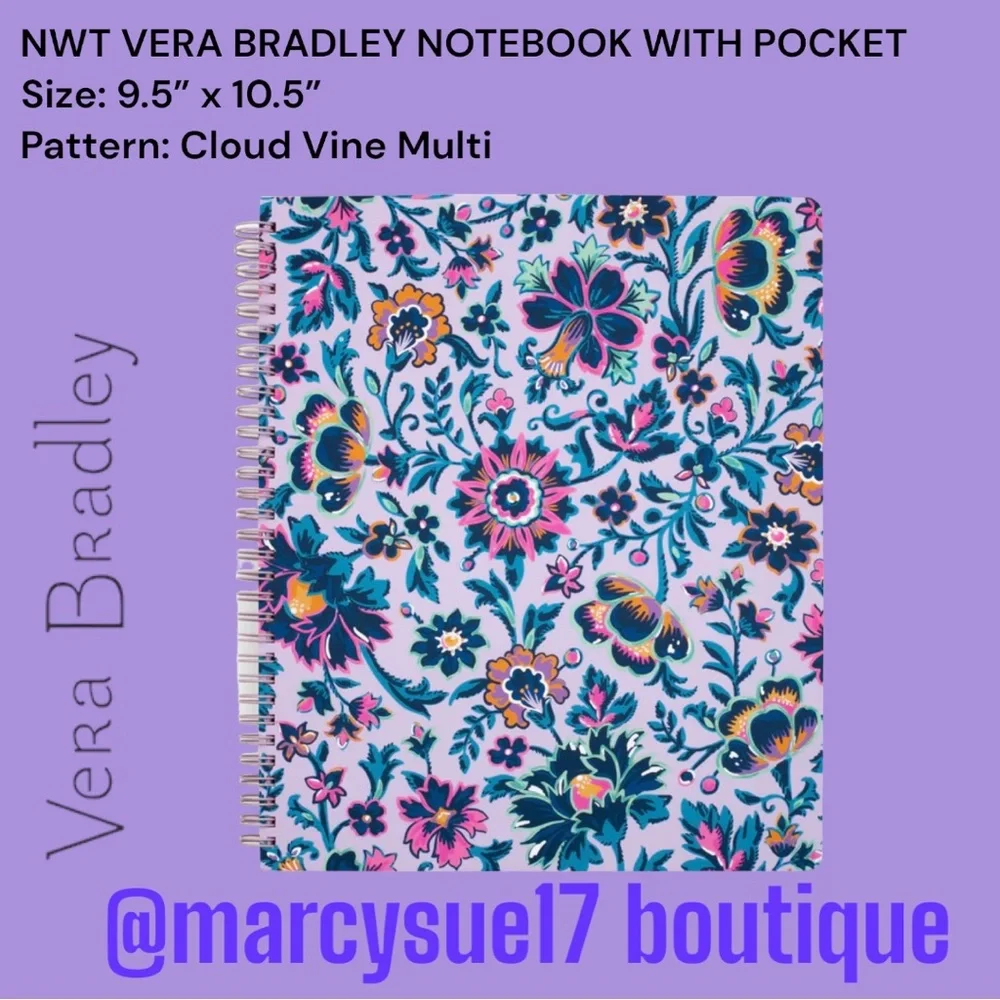 NWT VERA BRADLEY NOTEBOOK WITH POCKET IN CLOUD VINE MULTI